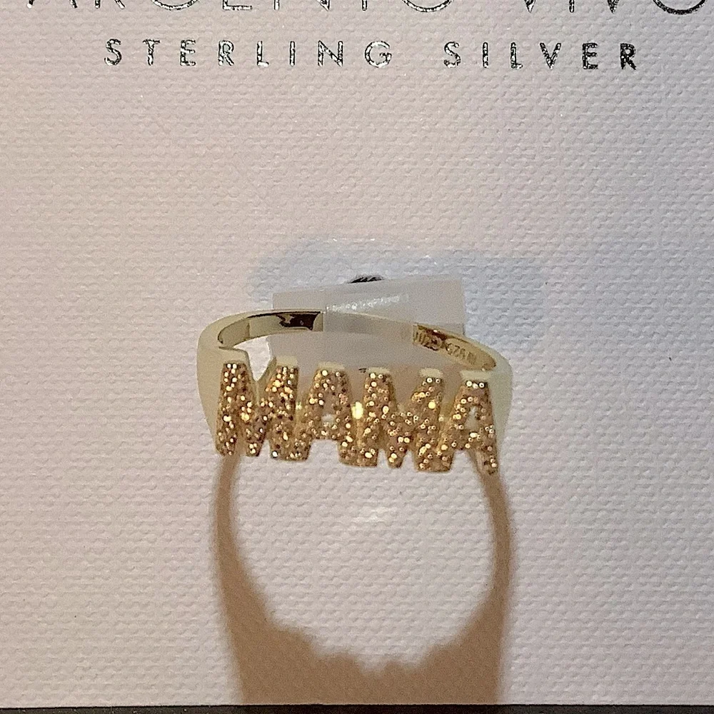 Argento Vivo 14ct Gold Plated CZ MAMA Ring 9 New